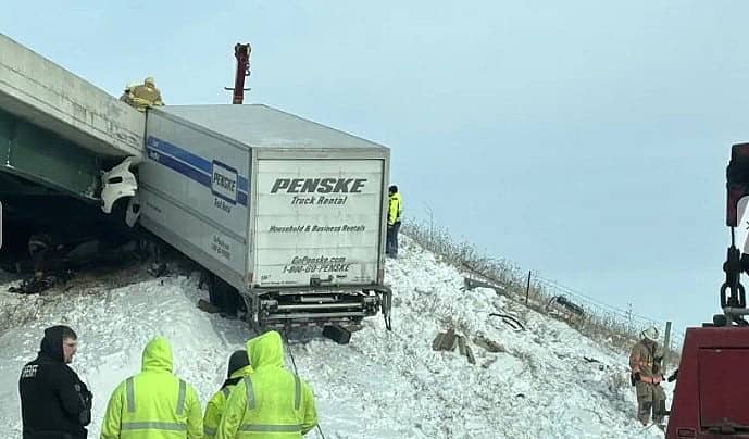 Truck hits I90 overpass in South Dakota