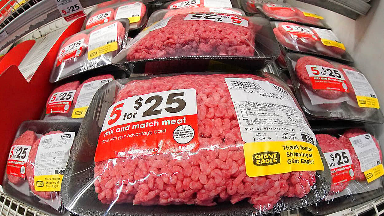 packages of ground beef hamburger used in USDA testing
