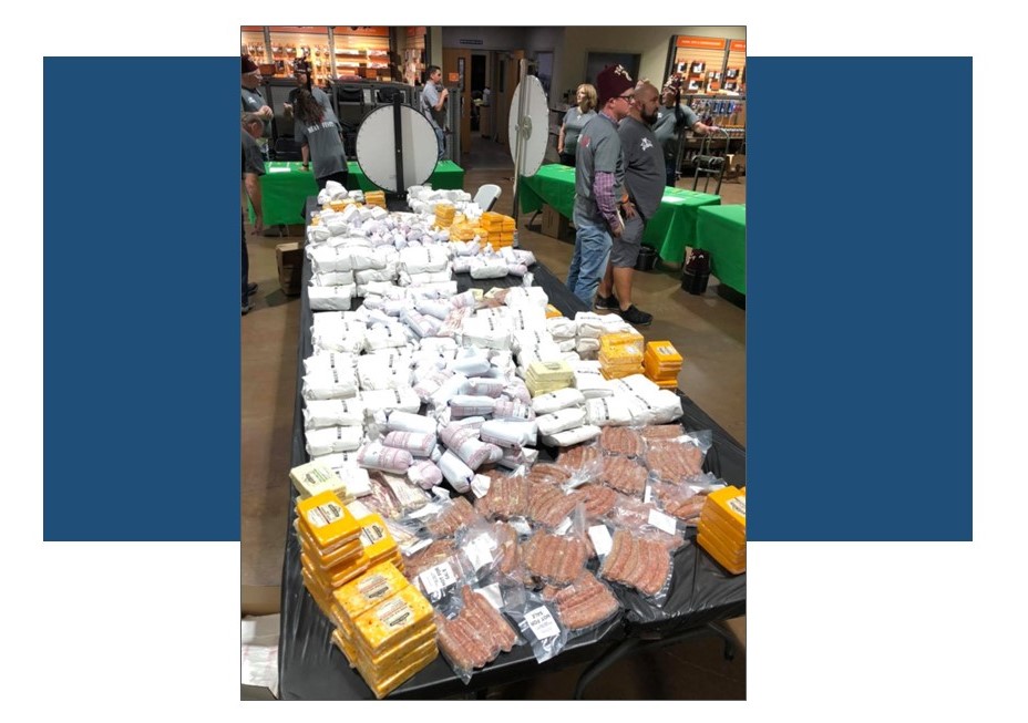 A table of meat and cheese products
