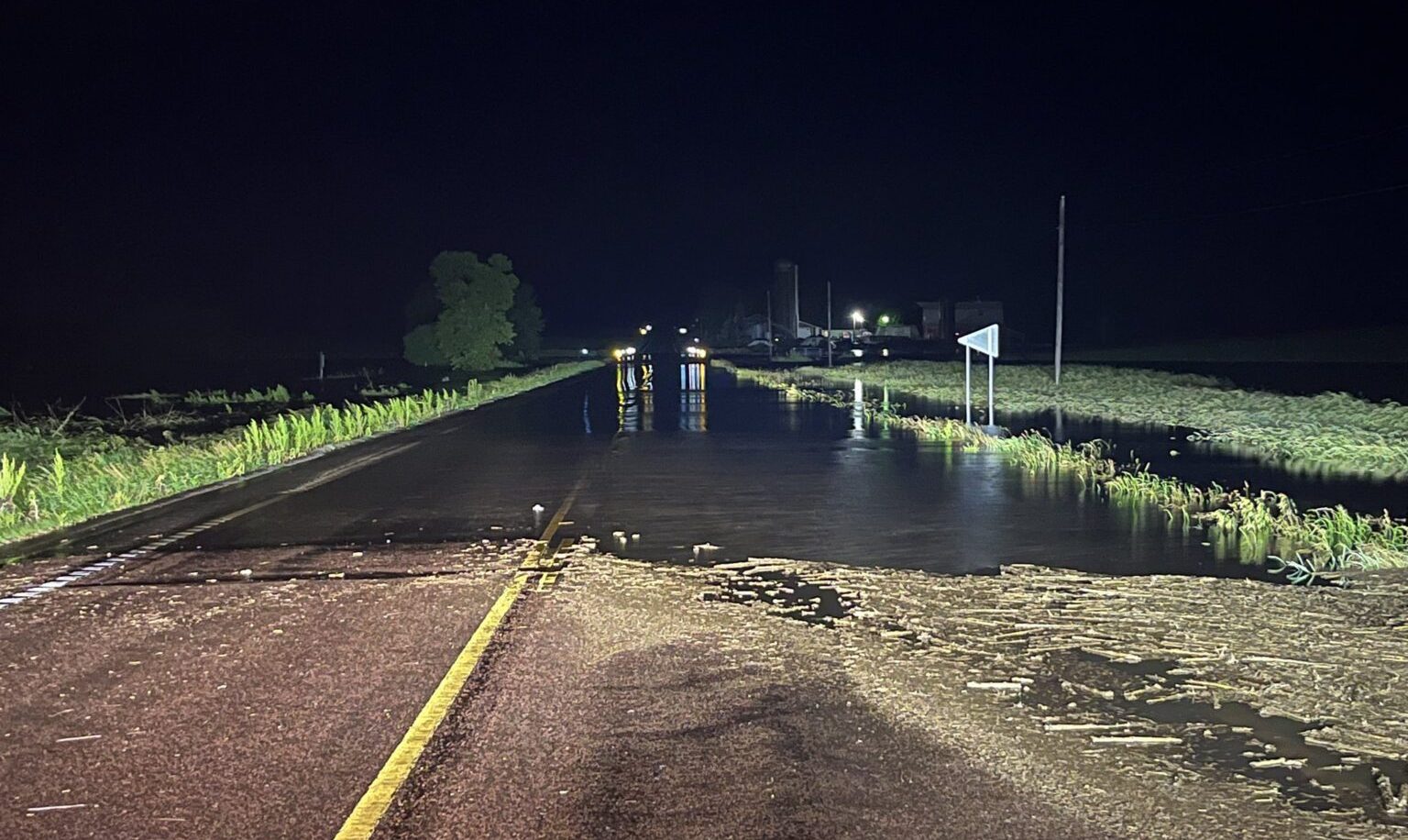 A highway is flooded from heavy rains.