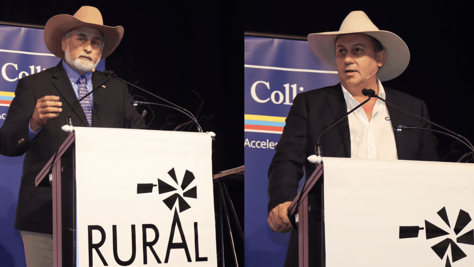 Men at podium wearing cowboy hats