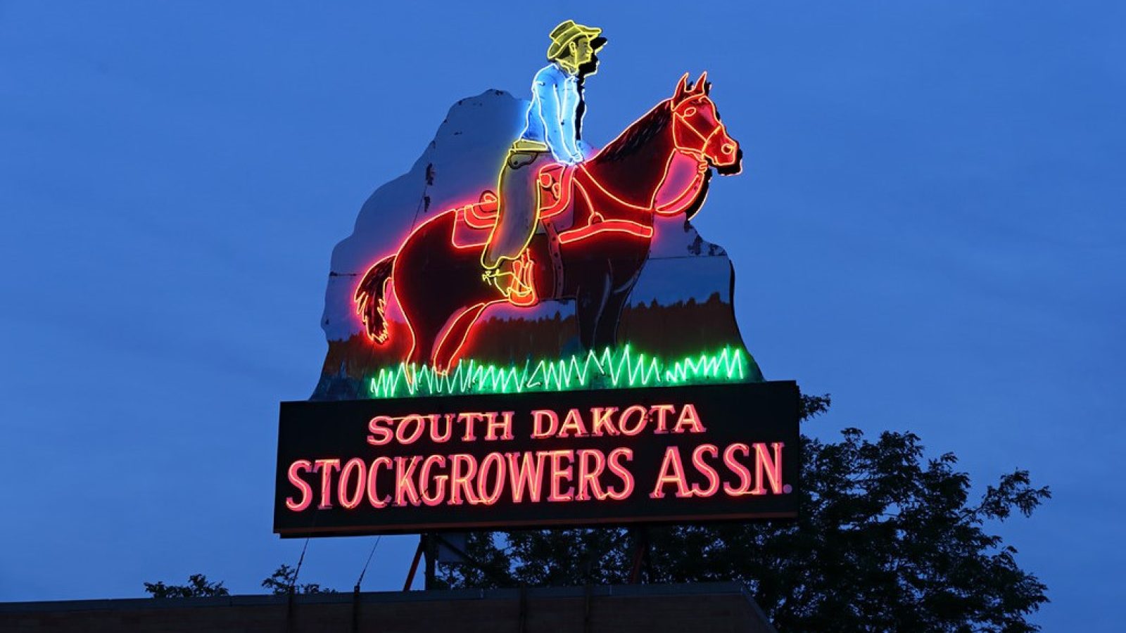 Neon sign of cowboy on horse